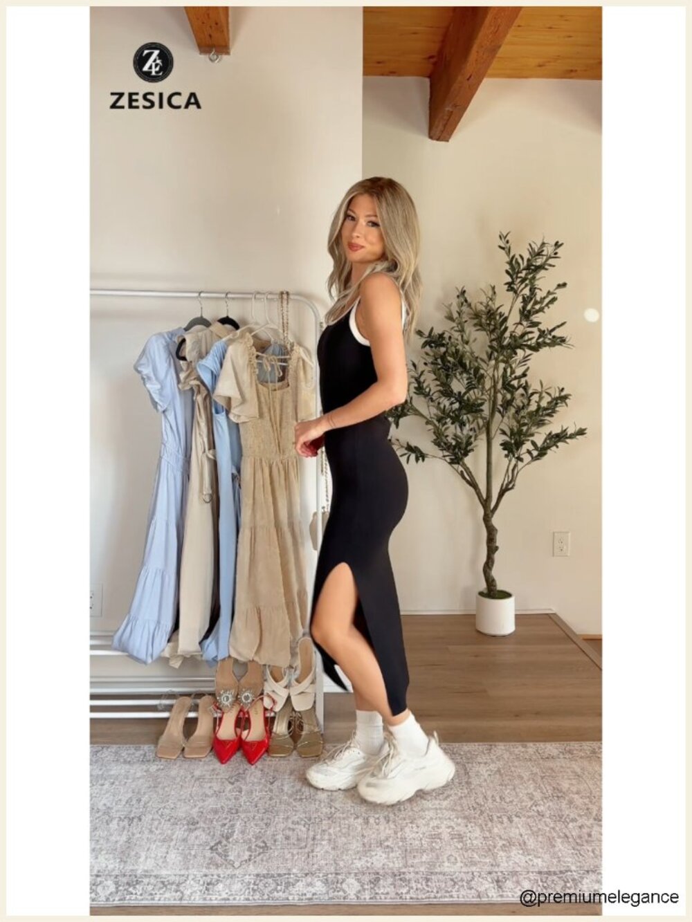 Sleeveless Square Neck Bodycon Midi Dress with Side Slit Knit Beach Vacation - Picture 6 of 6